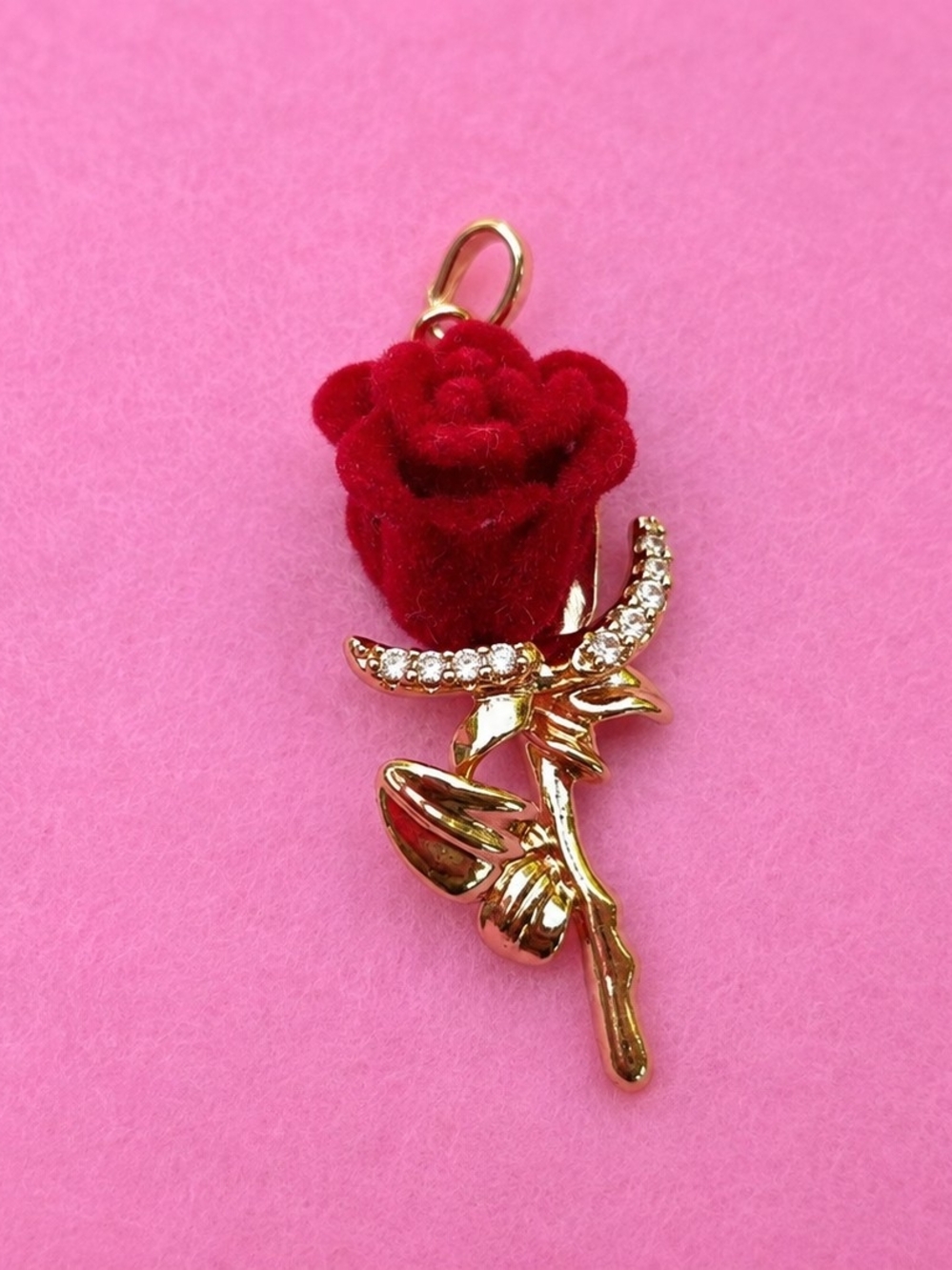 Laminated Gold & Red Rose Pendant Necklace Charm